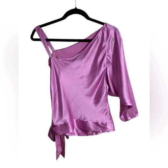 RARE Vintage BCBGMaxAzria 100% Silk Pink One-Shoulder Women's Top - 2 - Picture 4 of 10